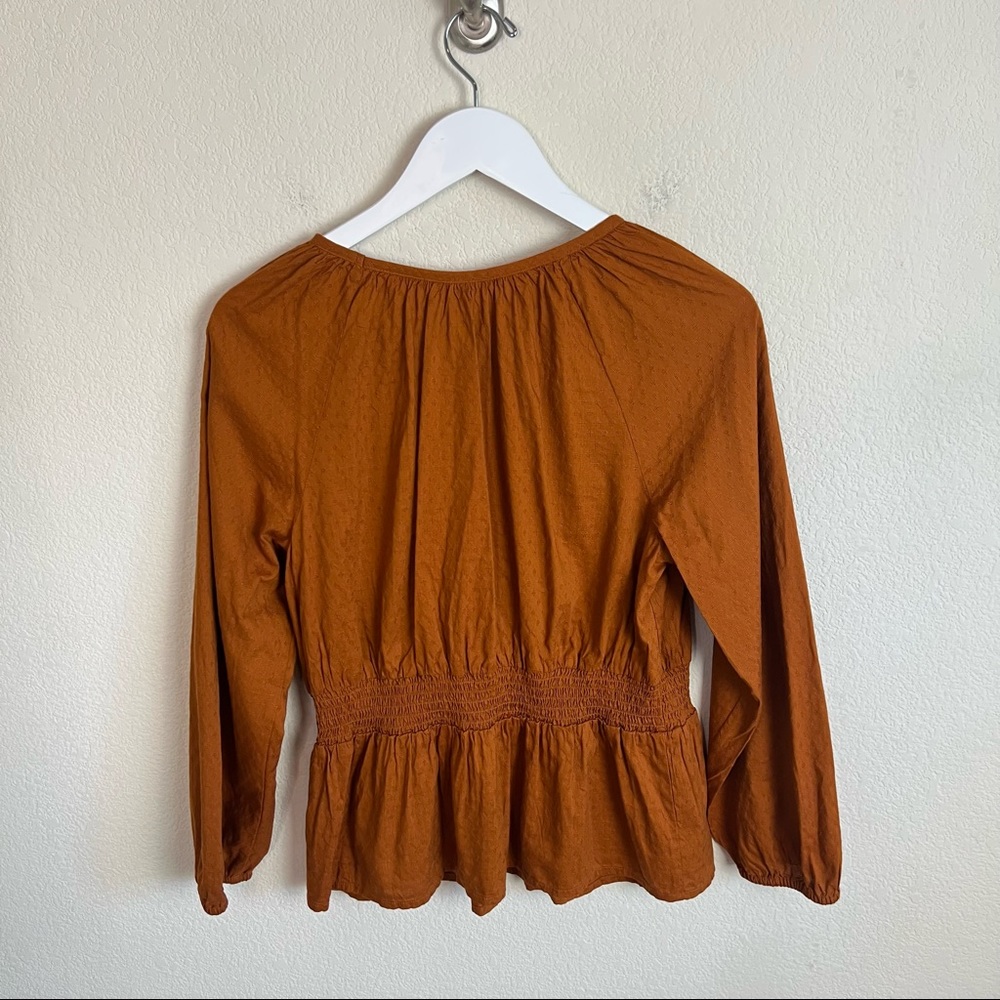 NWT Universal Thread Rust Peplum Linen Bishop 3/4 Sleeve Blouse Top - Picture 2 of 15